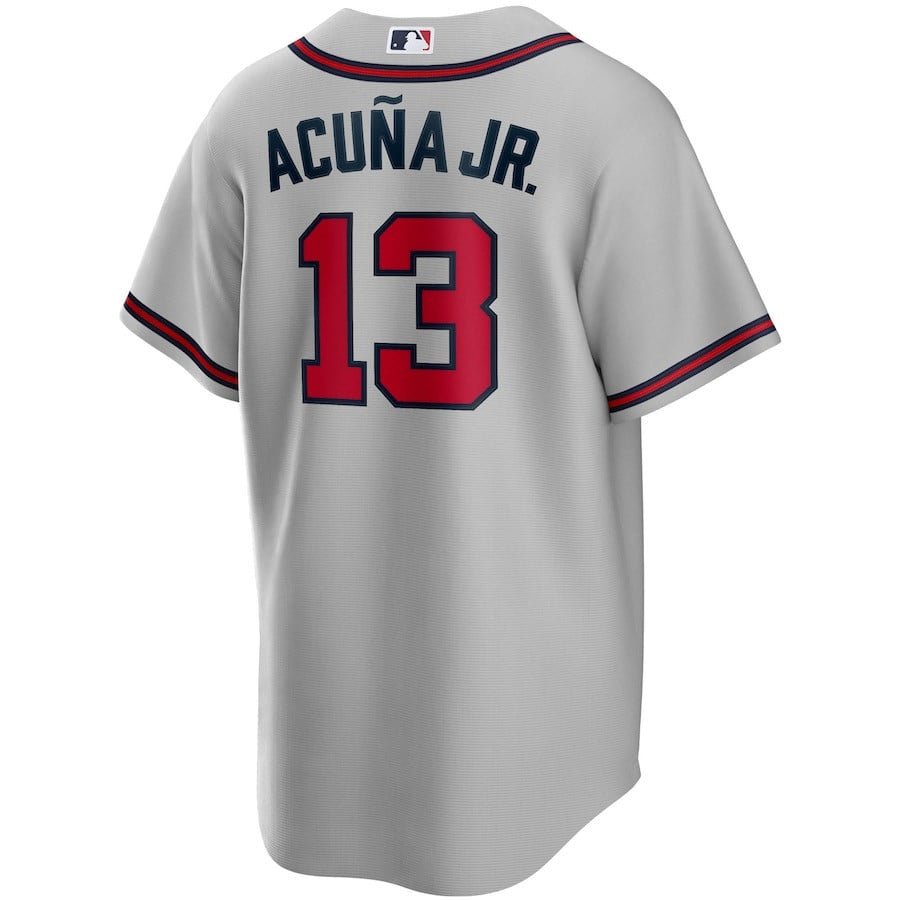 Ronald Acuna Jr. 13 Atlanta Braves Road Player Name Men Jersey - Gray Jersey