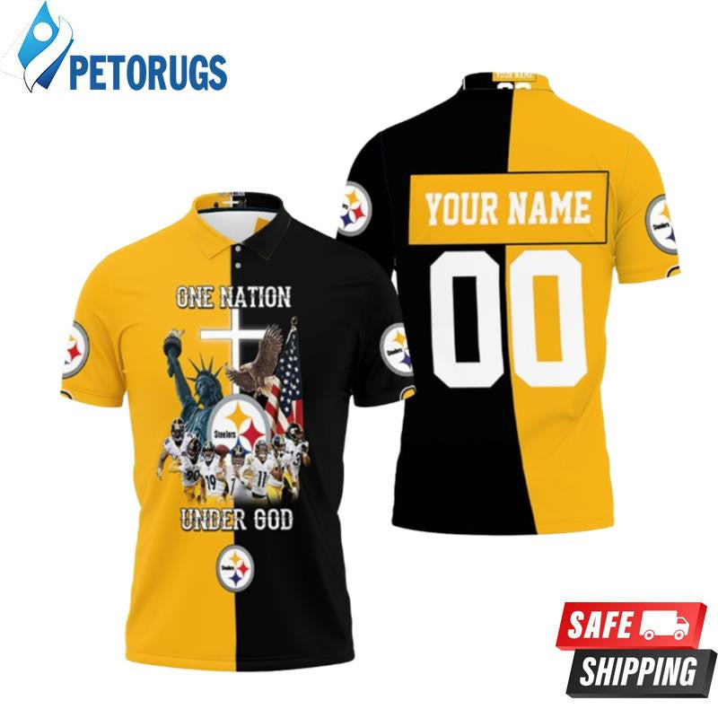 Pittsburgh Steelers One Nation Under God Great Players Team 2020 Custom Name & Number Printed Polo Shirt
