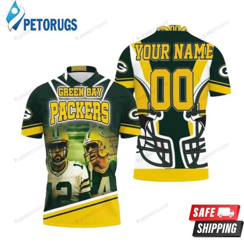 Aaron Rodgers 12 And Brett Favre 4 Green Bay Packers Custom Name & Number Printed Polo Shirt