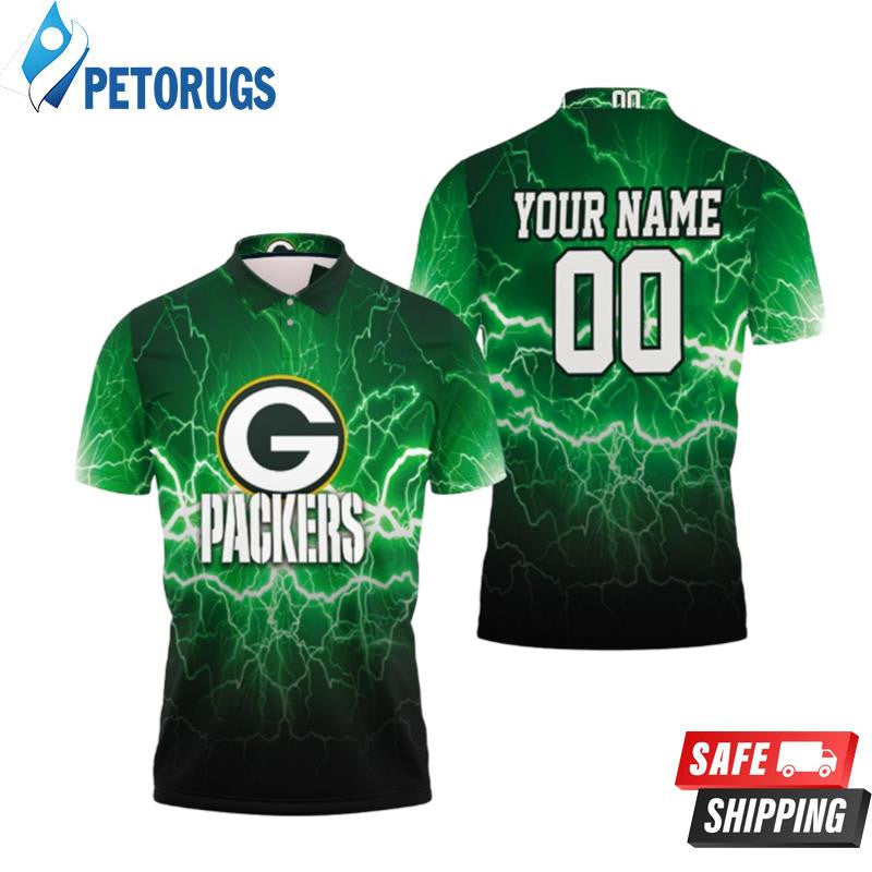 Green Bay Packers Lightning Green Custom Name & Number Printed Polo Shirt