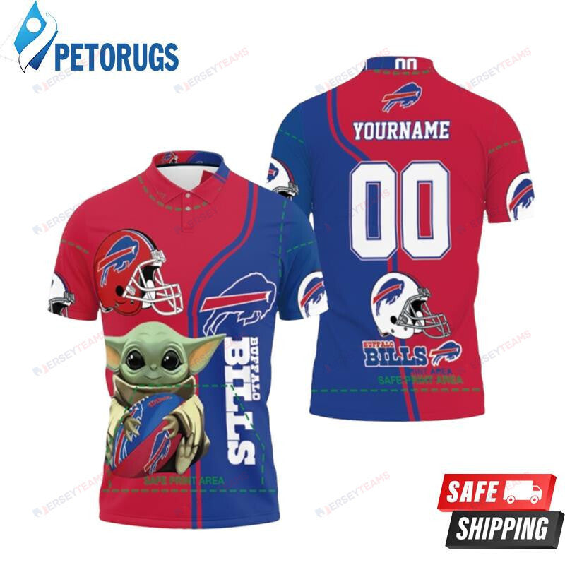 Buffalo Bills Baby Yoda The Mandalorian Custom Name & Number Printed Polo Shirt