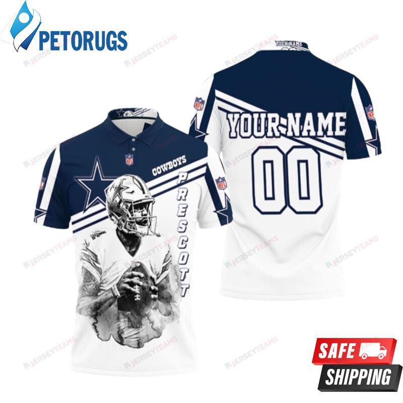 Dak Prescott 4 Dallas Cowboys Black White Custom Name & Number Printed Polo Shirt