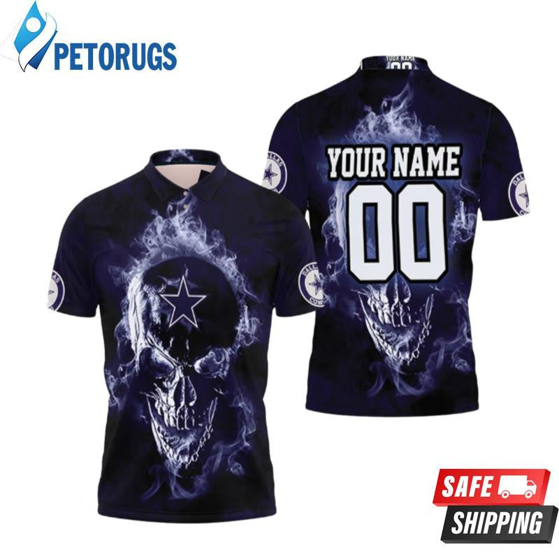 Dallas Cowboys Skull Custom Name & Number Printed Polo Shirt