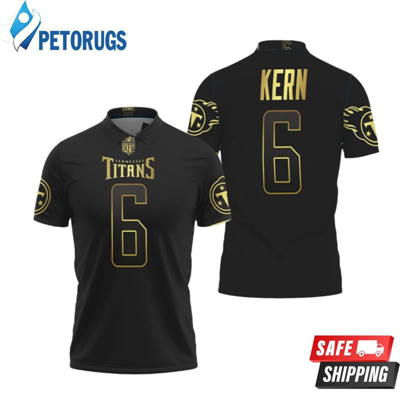 Brett Kern 6 Tennessee Titans America Football Team Logo Black Golden Printed Polo Shirt