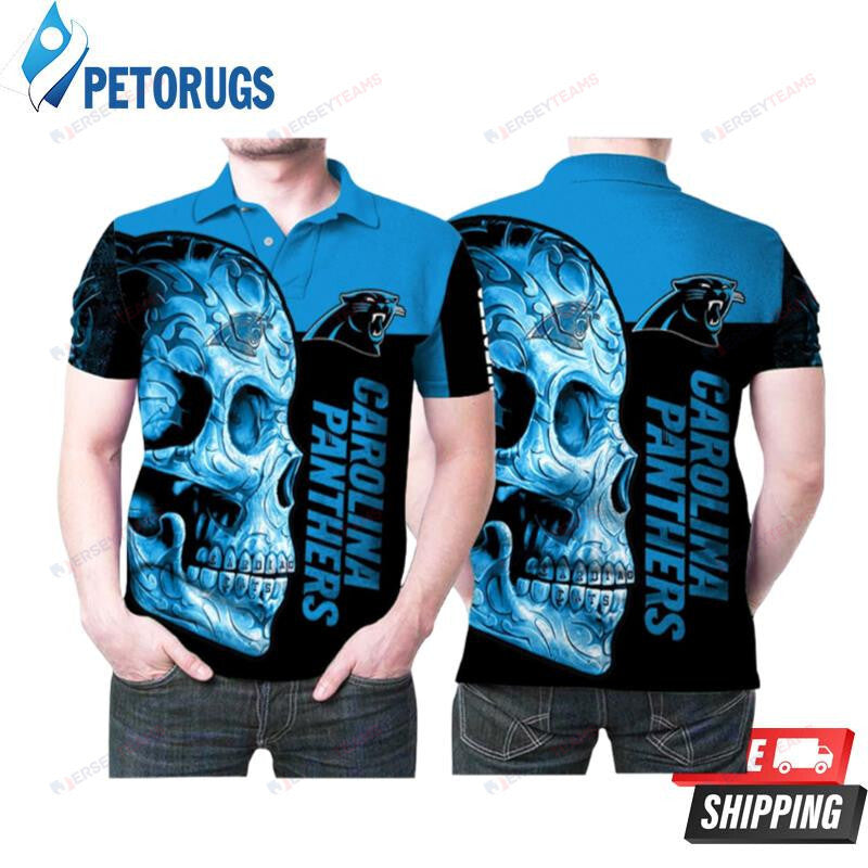 Sugar Skull Carolina Panthers Flower Pattern Printed Polo Shirt