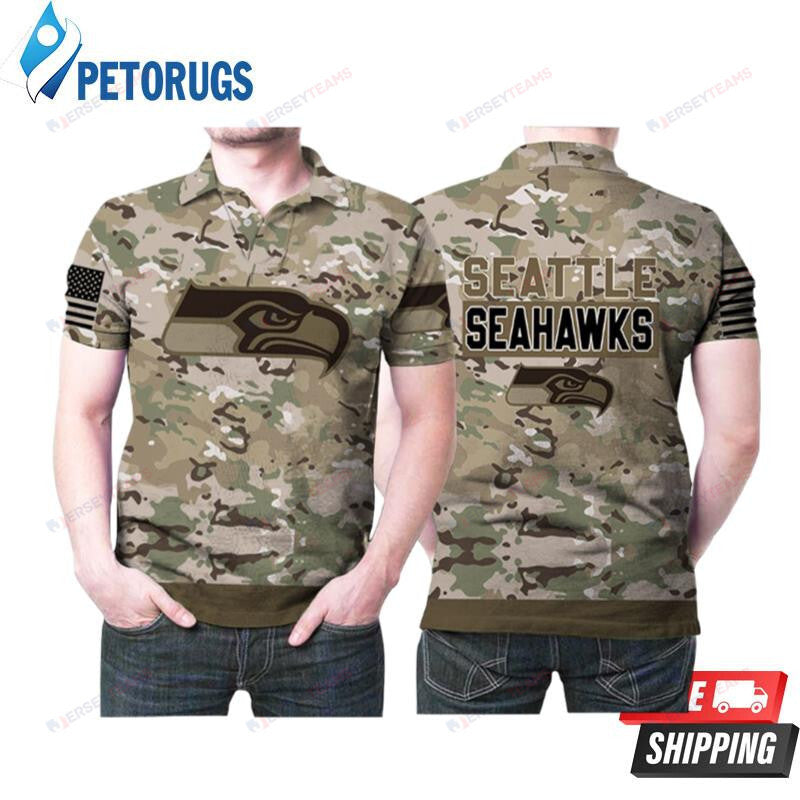 Seattle Seahawks Camouflage Veteran Us Flag Printed Polo Shirt