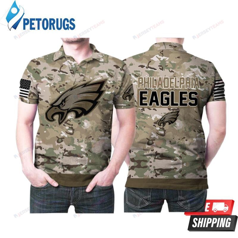Philadelphia Eagles Camouflage Veteran American Flag Printed Polo Shirt