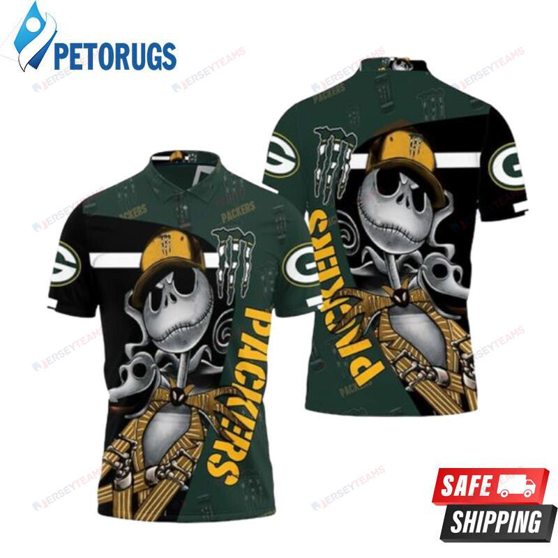 Jack Skellington Monster Energy Logo Green Bay Packers Printed Polo Shirt