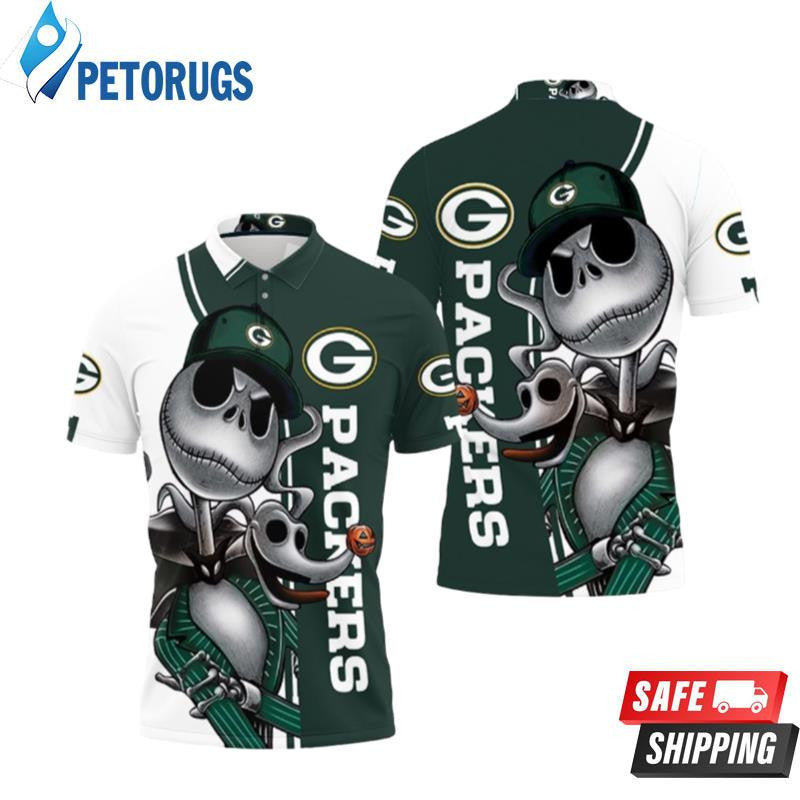 Green Bay Packers Jack Skellington And Zero Printed Polo Shirt