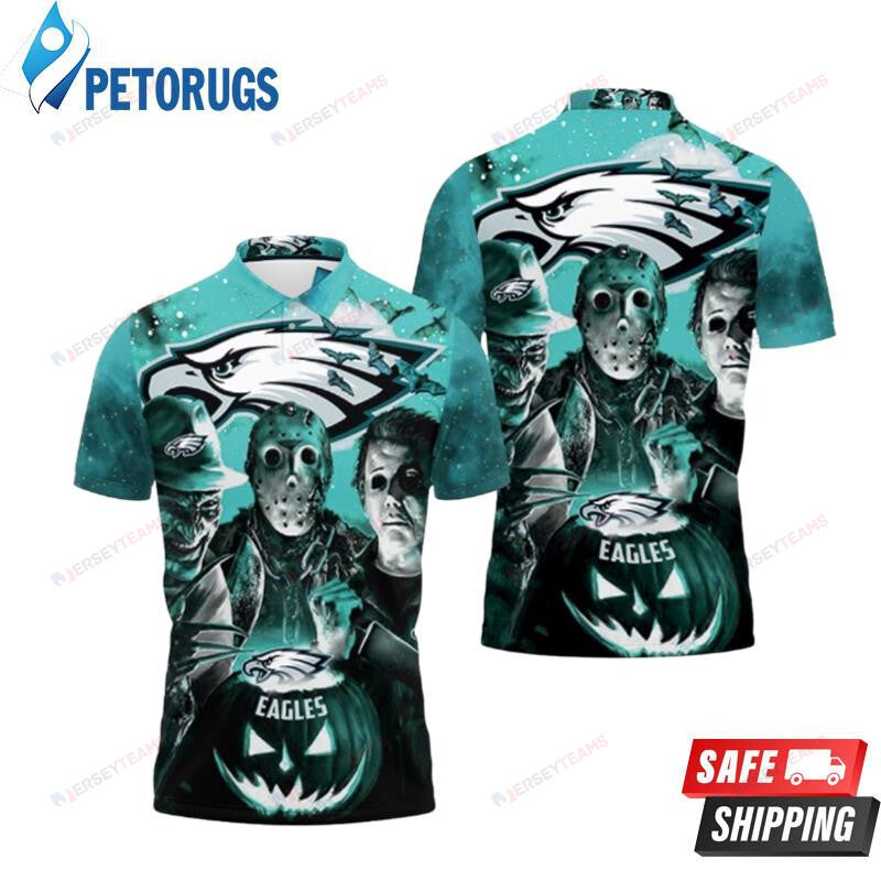 Freddy Jason Michael Myers Loves Philadelphia Eagles Pumpkin Head Halloween Printed Polo Shirt