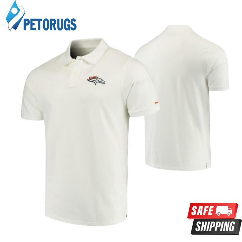 Denver Broncos White Stretch Pique Printed Polo Shirt