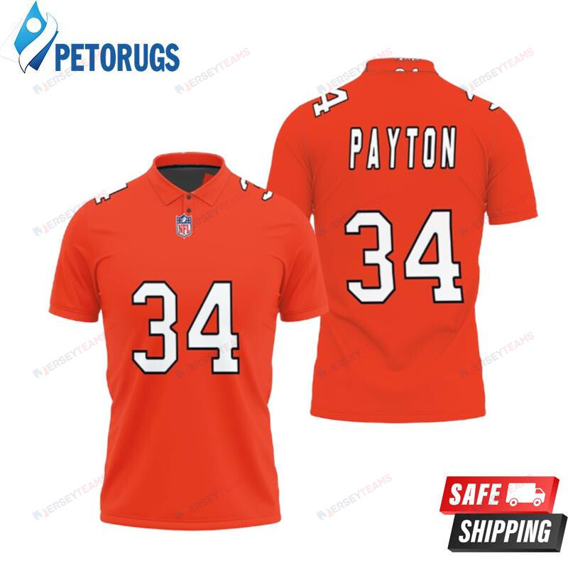 Chicago Bears Walter Payton 34 Great Player American Football Team Game Orange Printed Polo Shirt