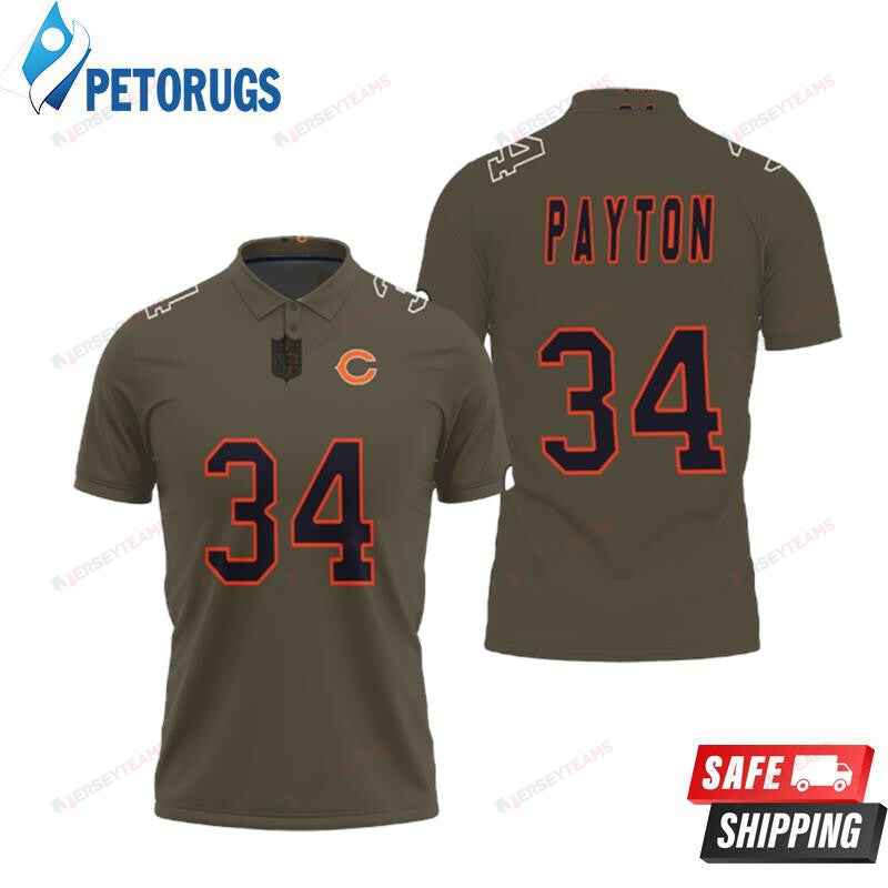 Chicago Bears Walter Payton 34 Great Player Salute To Service Retired Player Limited Olive Printed Polo Shirt