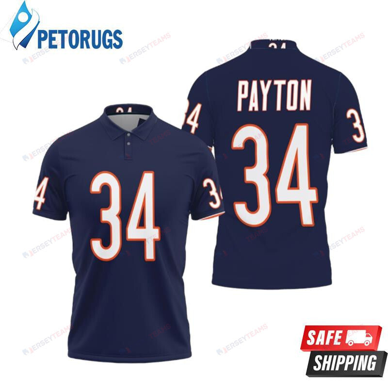 Chicago Bears Walter Payton 34 Great Player American Football Team Legacy Vintage Navy Printed Polo Shirt