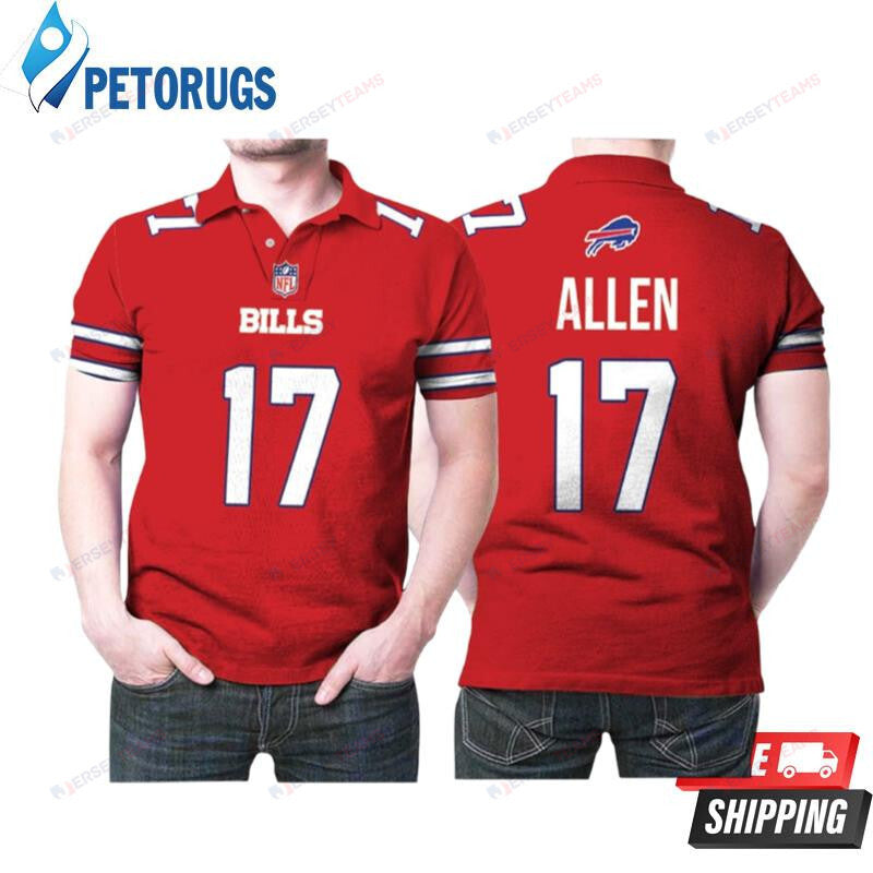 Buffalo Bills Josh Allen #17 Great Player American Football Red Color Rush Style Printed Polo Shirt