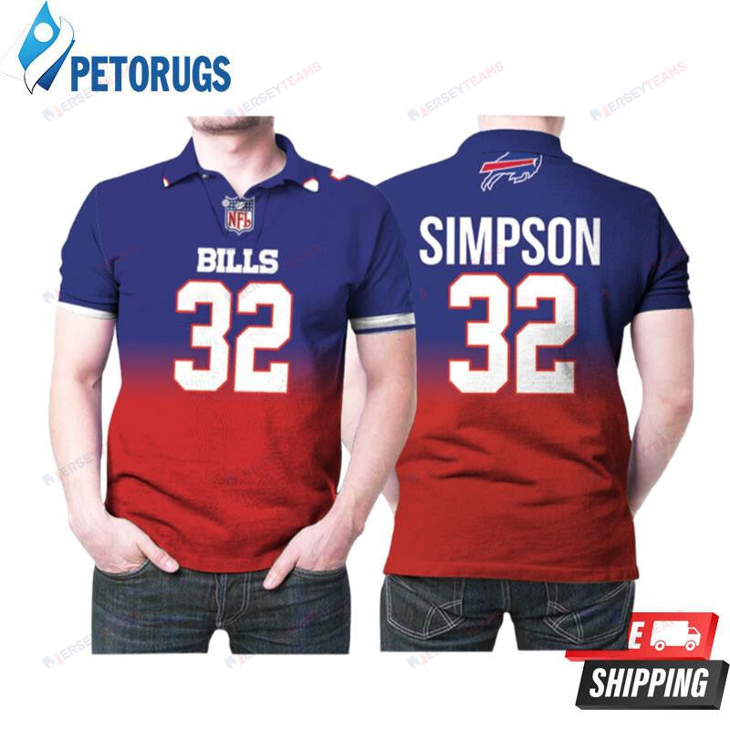 Buffalo Bills O J Simpson #32 Great Player American Football Team Royal Color Crash Printed Polo Shirt
