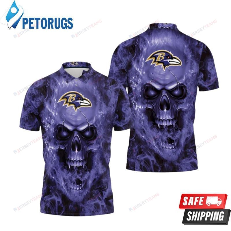 Baltimore Ravens Skull Printed Polo Shirt