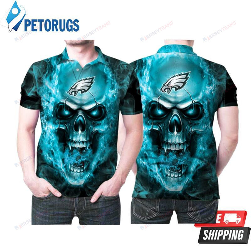 Philadelphia Eagles Blue Vapor Skull Printed Polo Shirt