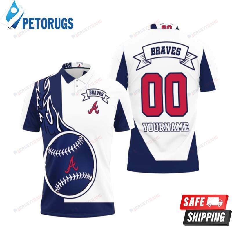 Atlanta Braves Blue And White Custom Name & Number Printed Polo Shirt