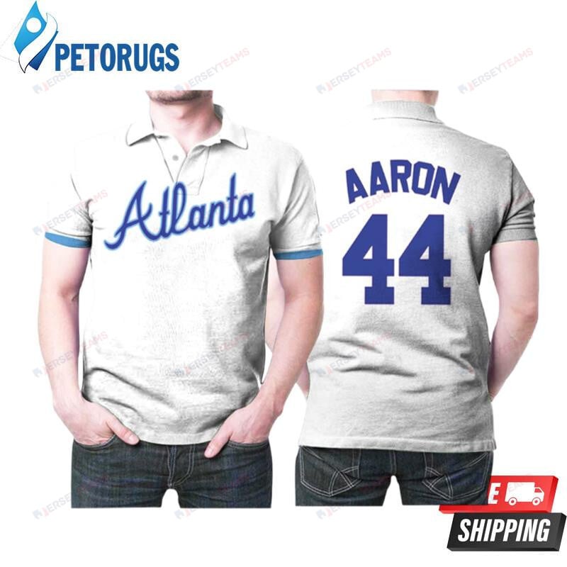 Atlanta Braves Hank Aaron #44 Big Tall Cooperstown Collection Mesh Wordmark Printed Polo Shirt
