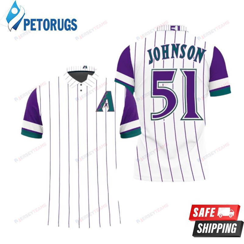 Arizona Diamondbacks Randy Johnson 51 White Purple Inspired Style Printed Polo Shirt