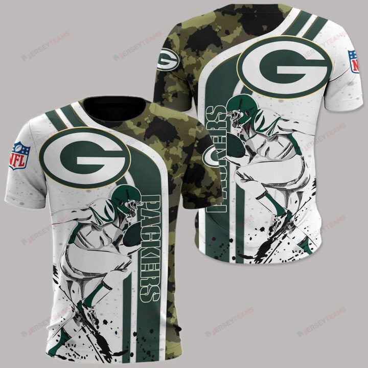 Green Bay Packers Custom Name Number T-shirt - White Camo