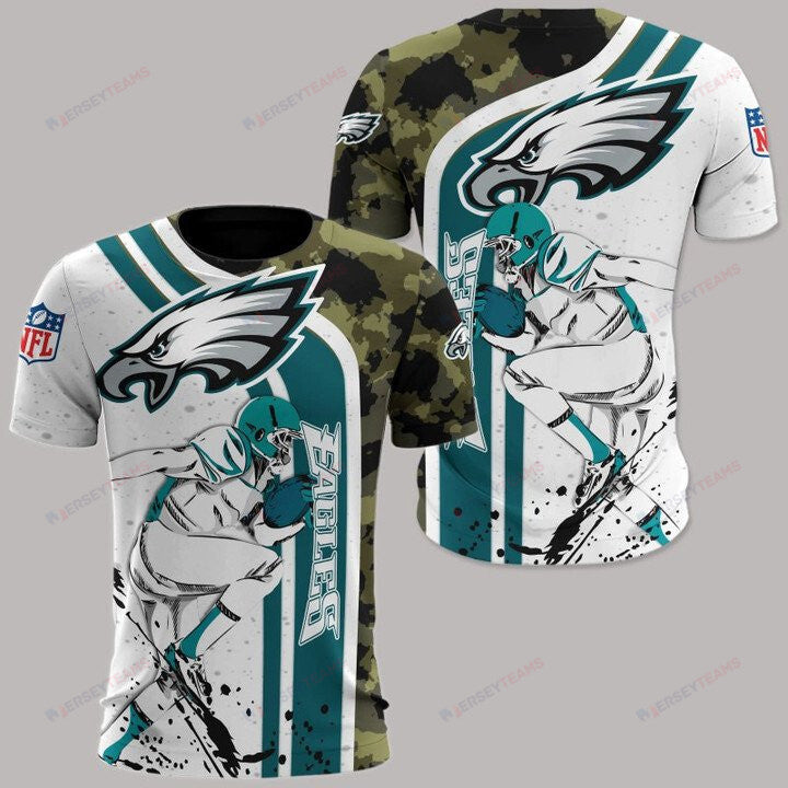 Philadelphia Eagles All Over Print T-Shirt - White Green Camo