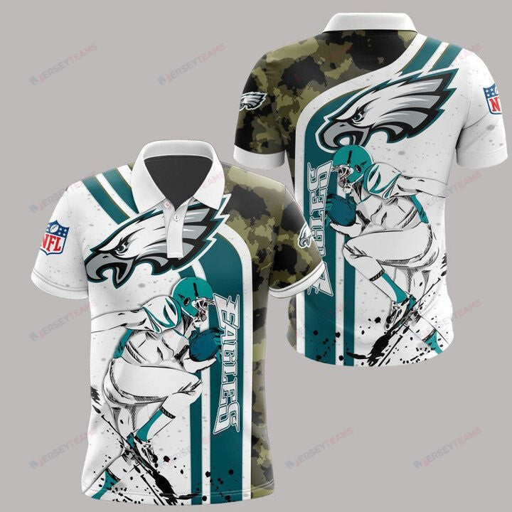 Philadelphia Eagles Printed Polo Shirt - White Green Camo
