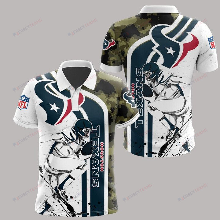 Houston Texans Printed Polo Shirt - White Blue Camo