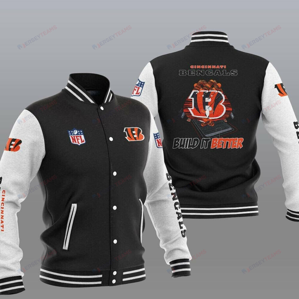 Cincinnati Bengals Black Build It Better - AOP Varsity Jacket - All-Over-Printed Jacket