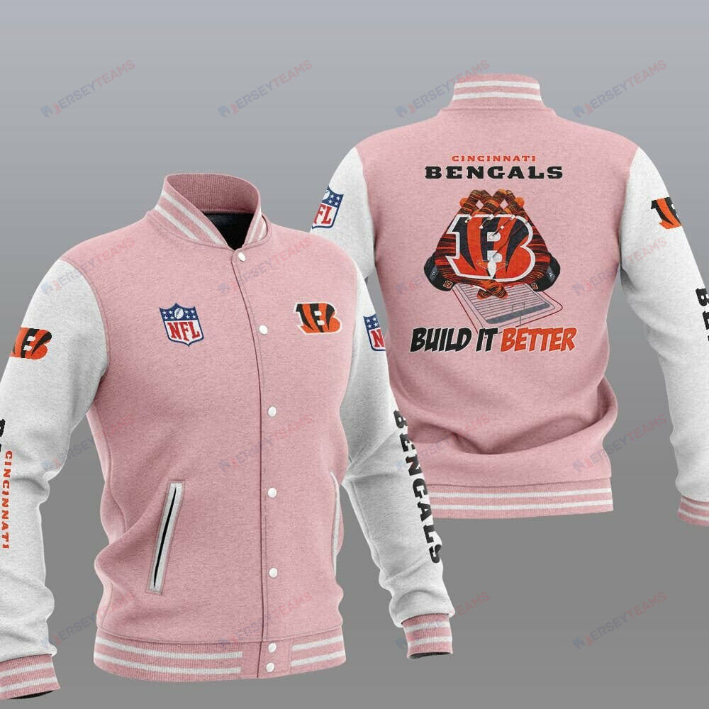 Cincinnati Bengals Pink Build It Better - AOP Varsity Jacket - All-Over-Printed Jacket