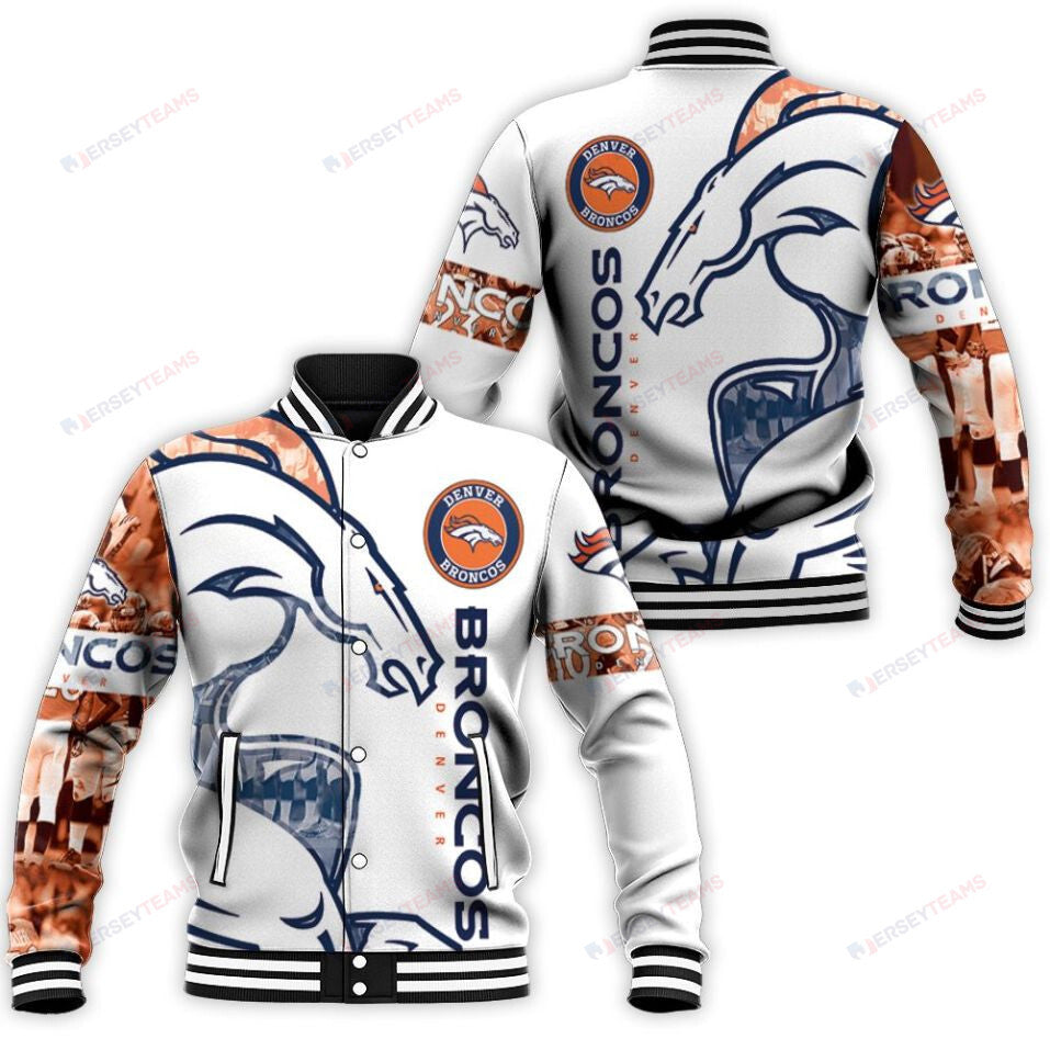 Denver Broncos White - AOP Varsity Jacket - All-Over-Printed Jacket