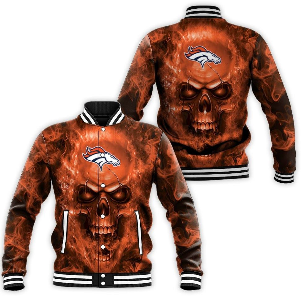 Denver Broncos Skull Orange - AOP Varsity Jacket - All-Over-Printed Jacket
