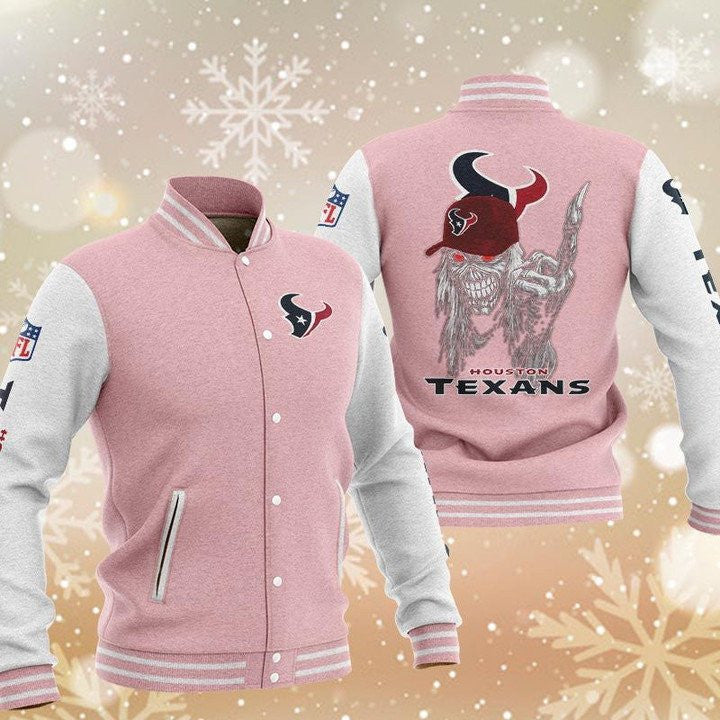 Houston Texans Pink Iron Maiden - AOP Varsity Jacket - All-Over-Printed Jacket