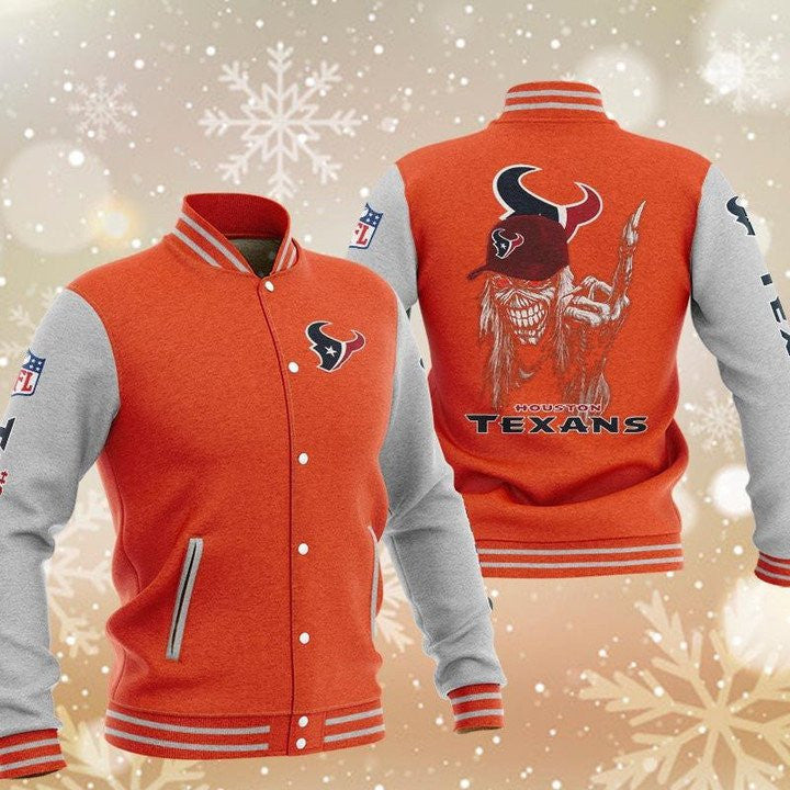 Houston Texans Orange Iron Maiden - AOP Varsity Jacket - All-Over-Printed Jacket