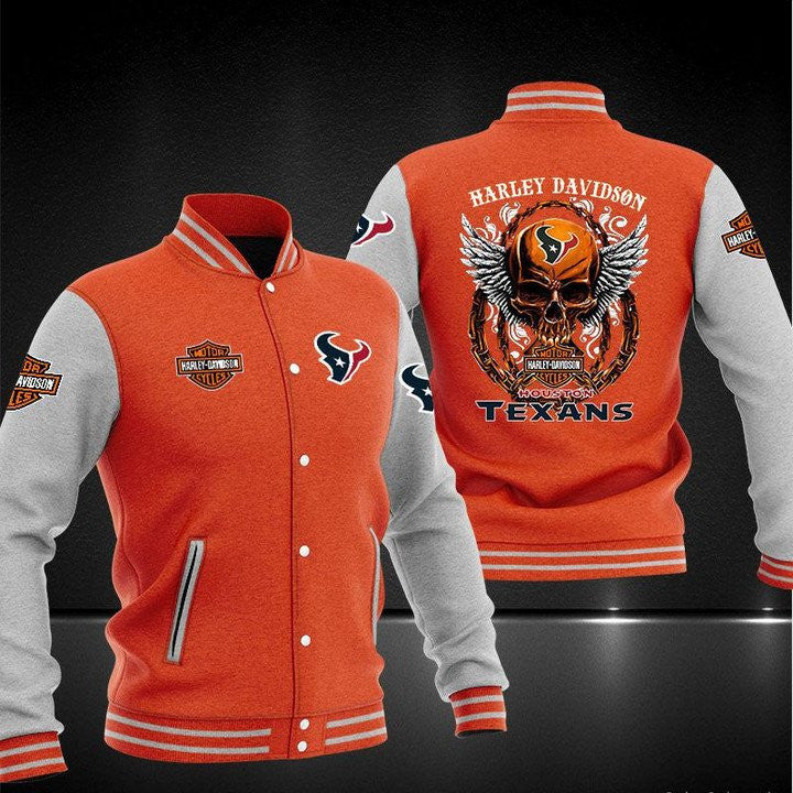Houston Texans Orange Skull - AOP Varsity Jacket - All-Over-Printed Jacket