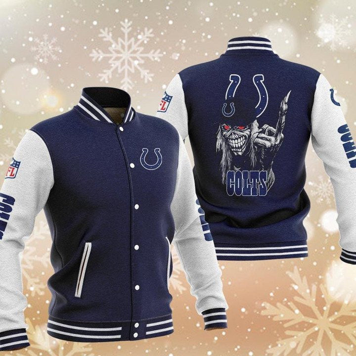 Indianapolis Colts Navy Iron Maiden - AOP Varsity Jacket - All-Over-Printed Jacket