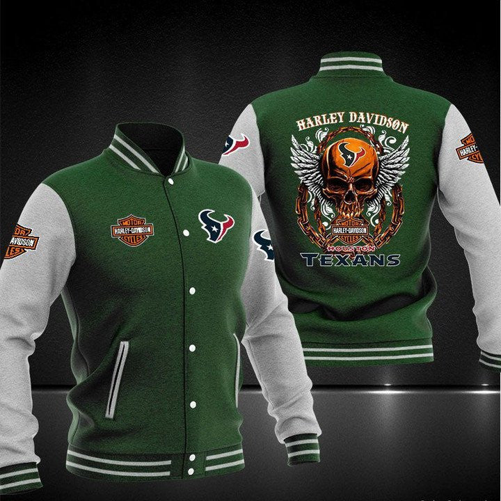 Houston Texans Green Skull - AOP Varsity Jacket - All-Over-Printed Jacket