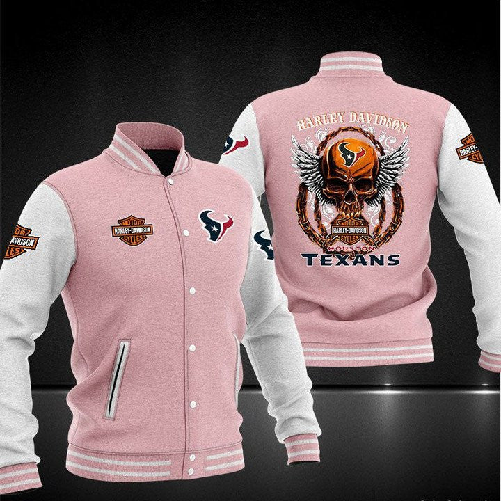 Houston Texans Pink Skull - AOP Varsity Jacket - All-Over-Printed Jacket