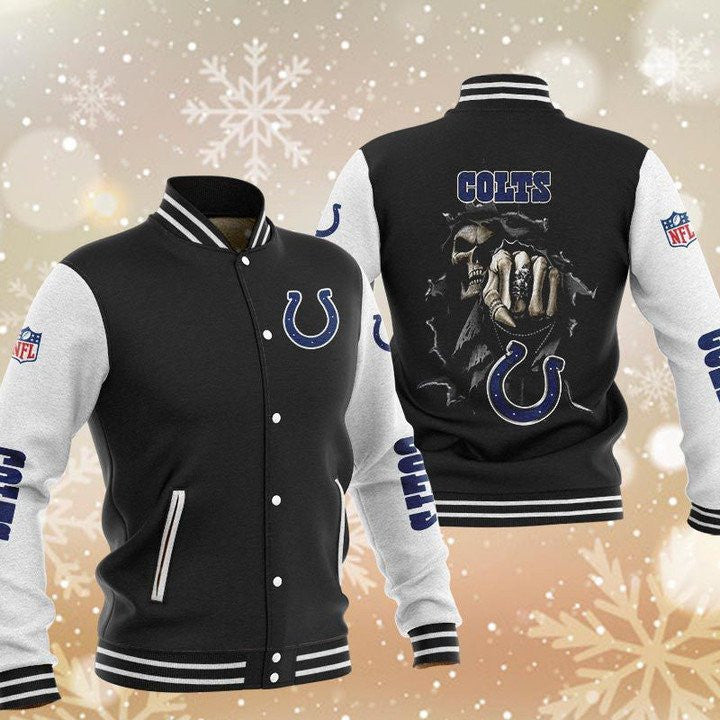 Indianapolis Colts Black Skull - AOP Varsity Jacket - All-Over-Printed Jacket