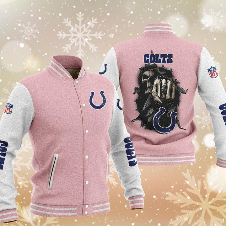 Indianapolis Colts Pink Skull - AOP Varsity Jacket - All-Over-Printed Jacket