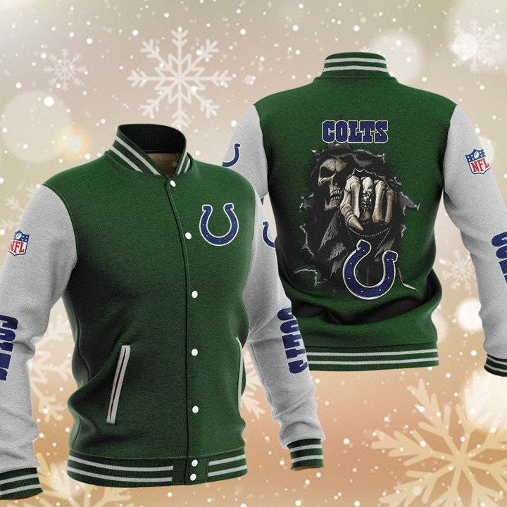 Indianapolis Colts Green Skull - AOP Varsity Jacket - All-Over-Printed Jacket