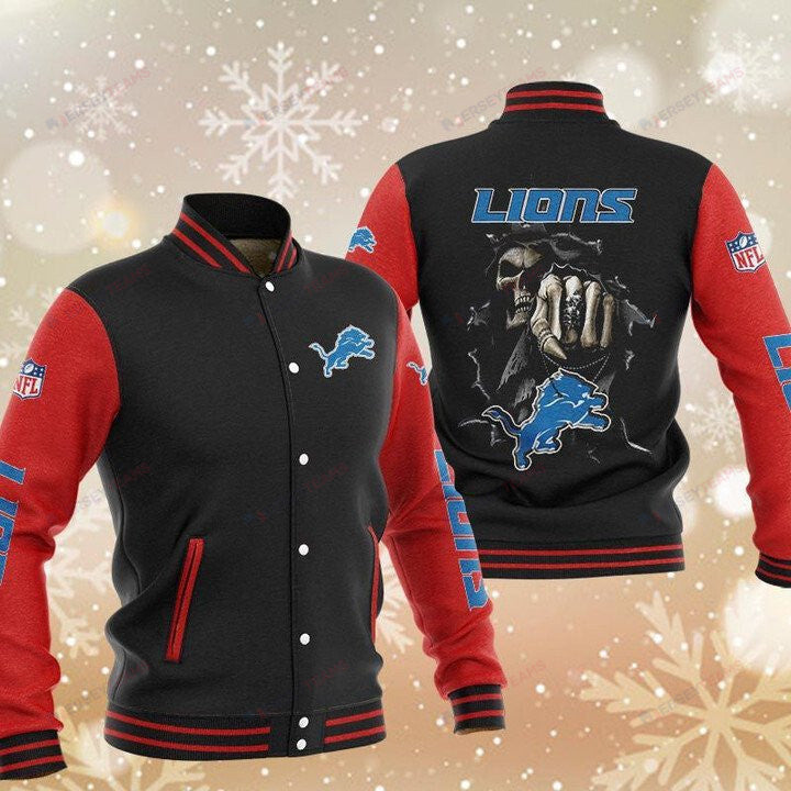 Detroit Lions Black Red Skull - AOP Varsity Jacket - All-Over-Printed Jacket