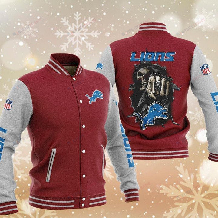 Detroit Lions Red Skull - AOP Varsity Jacket - All-Over-Printed Jacket