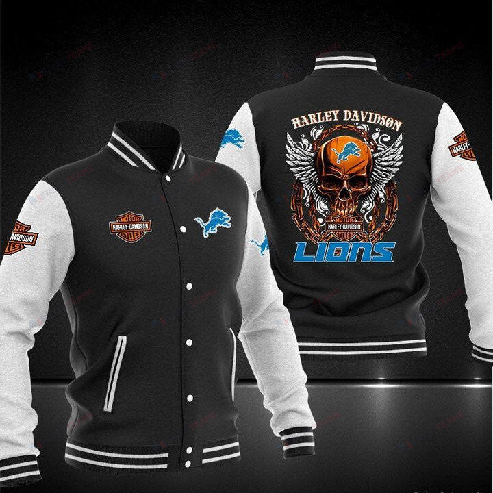 Detroit Lions Black Skull - AOP Varsity Jacket - All-Over-Printed Jacket