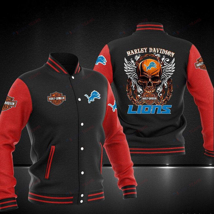 Detroit Lions Black Red Skull - AOP Varsity Jacket - All-Over-Printed Jacket