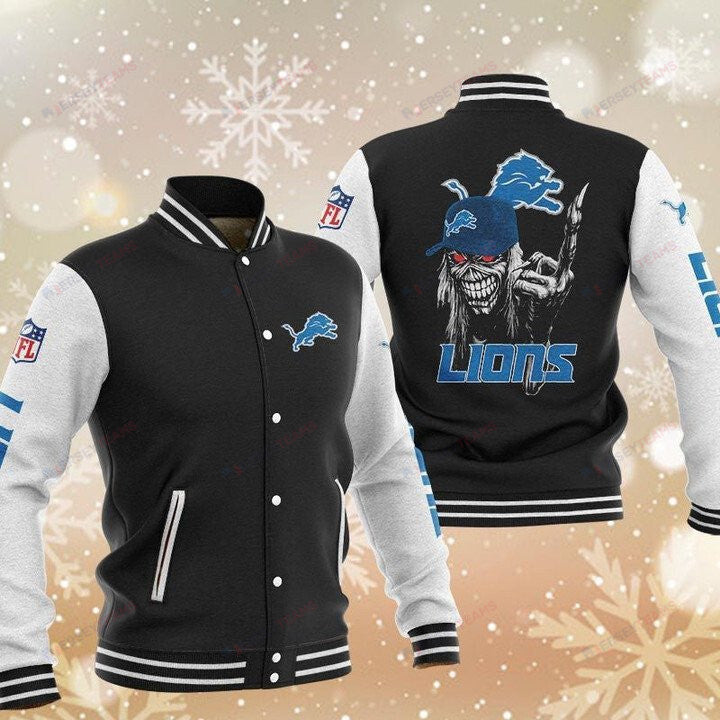 Detroit Lions Black Iron Maiden - AOP Varsity Jacket - All-Over-Printed Jacket