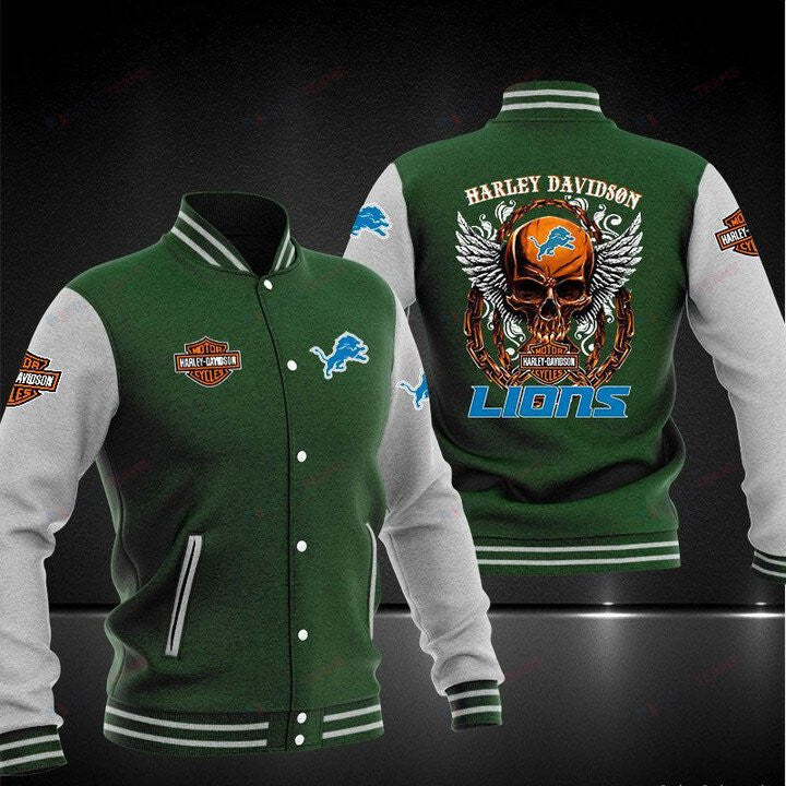 Detroit Lions Green Skull - AOP Varsity Jacket - All-Over-Printed Jacket
