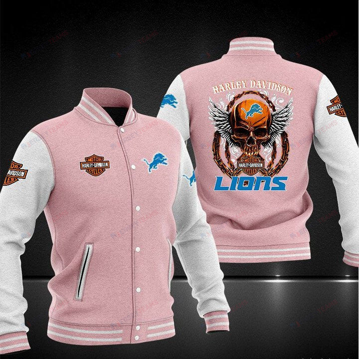 Detroit Lions Pink Skull - AOP Varsity Jacket - All-Over-Printed Jacket