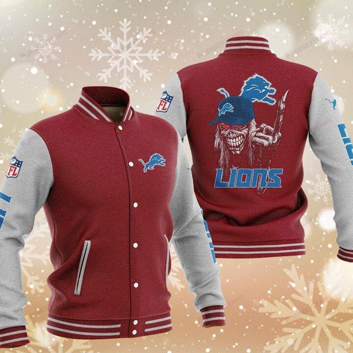 Detroit Lions Red Iron Maiden - AOP Varsity Jacket - All-Over-Printed Jacket